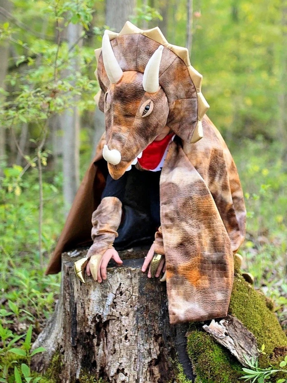 Great Pretenders Triceratops Hooded Dinosaur Cape Brown